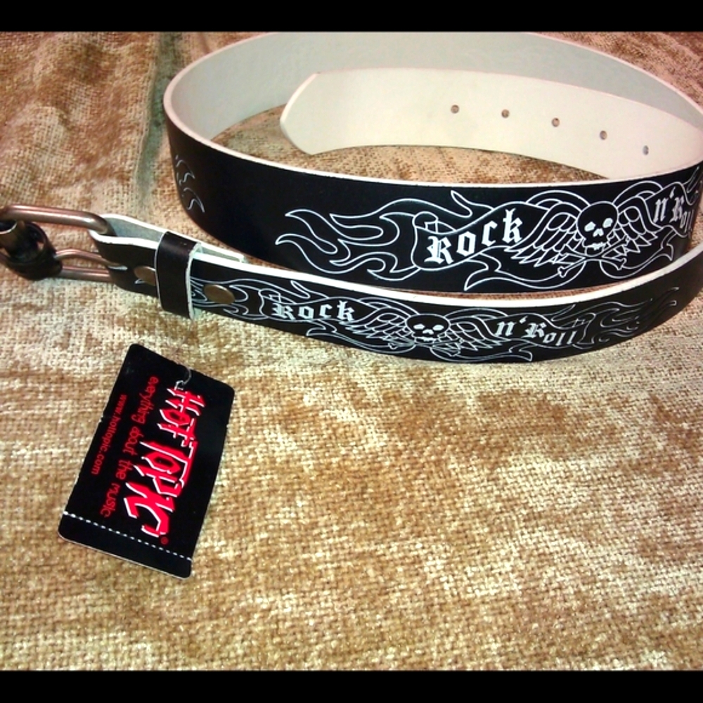 Hot Topic Belt Size 38 Black White Rock N Roll Skull Tattoo NEW Deadstock NWT